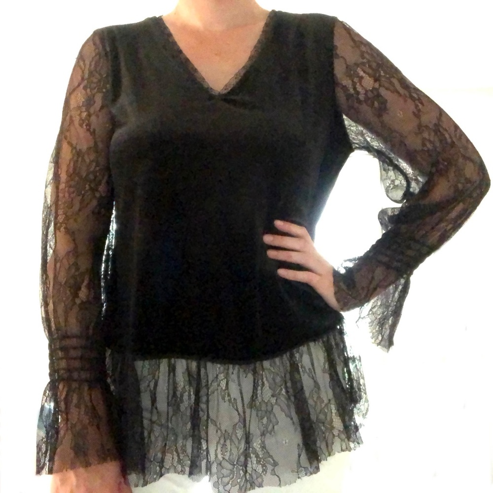 Black lace and velvet flowy top